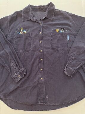 Mickey Unlimited Women Plus Blouse Button Front Mickey Mouse Corduroy Donald